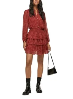 Robe Pepe Jeans Delia Flores Pour Femme Rouge -JoliLook Boutique gallery M155355 1 2