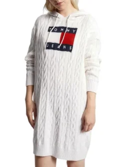 Robe Tommy Jeans Câble Flag Blanc Pour Femme