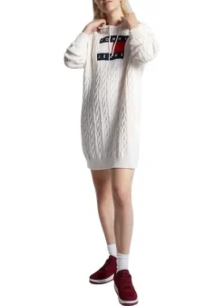 Robe Tommy Jeans Câble Flag Blanc Pour Femme -JoliLook Boutique gallery M158826 3
