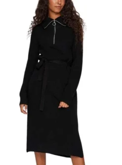 Robe Vila Viril Half Zipper Noire Pour Femme