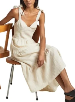 Robe Pepe Jeans Emereal En Lin Crème Pour Femme -JoliLook Boutique gallery M163223 u4eGH4sp