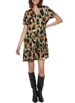 Robe Vila Vipaya V-Neck Beige Pour Femme -JoliLook Boutique gallery M163578 HQaf1koL